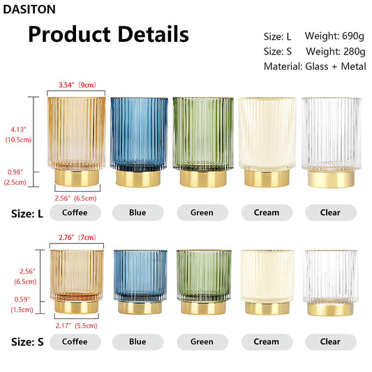 DASITON Makeup Brush holder Organizer,Crystal Cosmetic Makeup Brush Glass Brushes Storage Holder, Vintage Make Up Brush Cup Pen Pencil Holder striped vase(Coffee S)