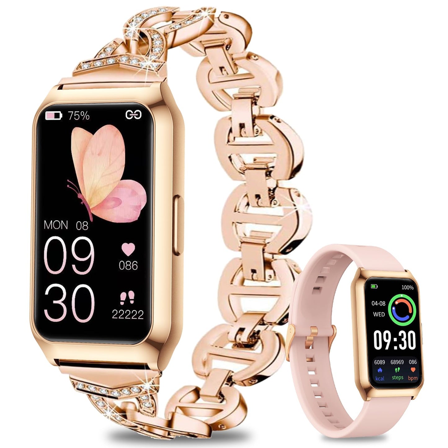 GADIXY Fitness Tracker,Smart Watch 7 Day+ Battery with 24/7 Heart Rate/Step/Calories,Activity Tracker,Aluminium Case,Blood Oxygen Sleep Monitor,IP68 Fitness Watches for Women Android&iOS Gold+Pink