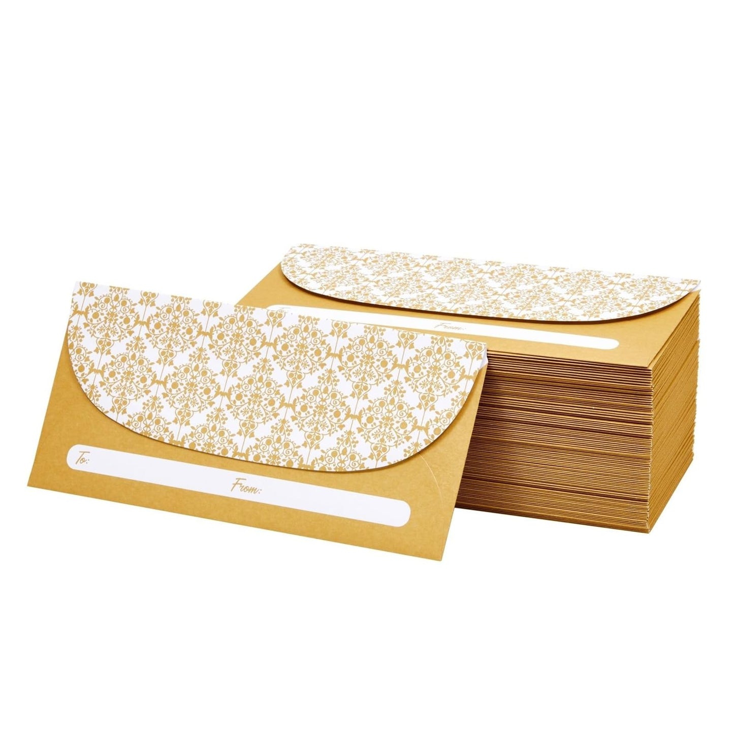 Juvale Money Envelopes for Cash - Cash Gift & Money Saving Envelopes - Secure Adhesive Seal & Floral Design - 7 x 3 In, Gold, 100 Pack