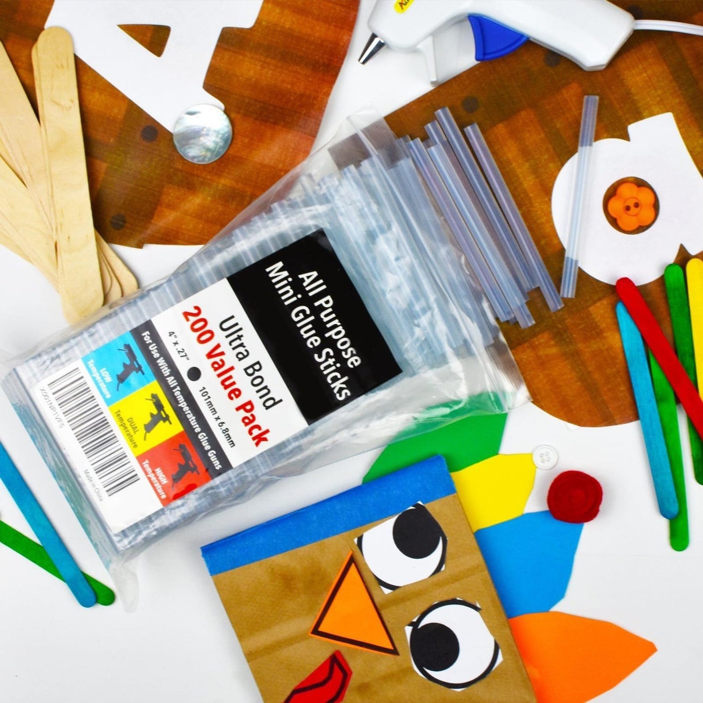 Artellius Mini Hot Glue Sticks - 4 in x 0.27 in, Pack of 200 - Universal Fit Glue Gun Sticks for Scrapbooking & Stamping Supplies - Fast-Melting Strong Bond with Adhesive Rods on Wood & Fabric