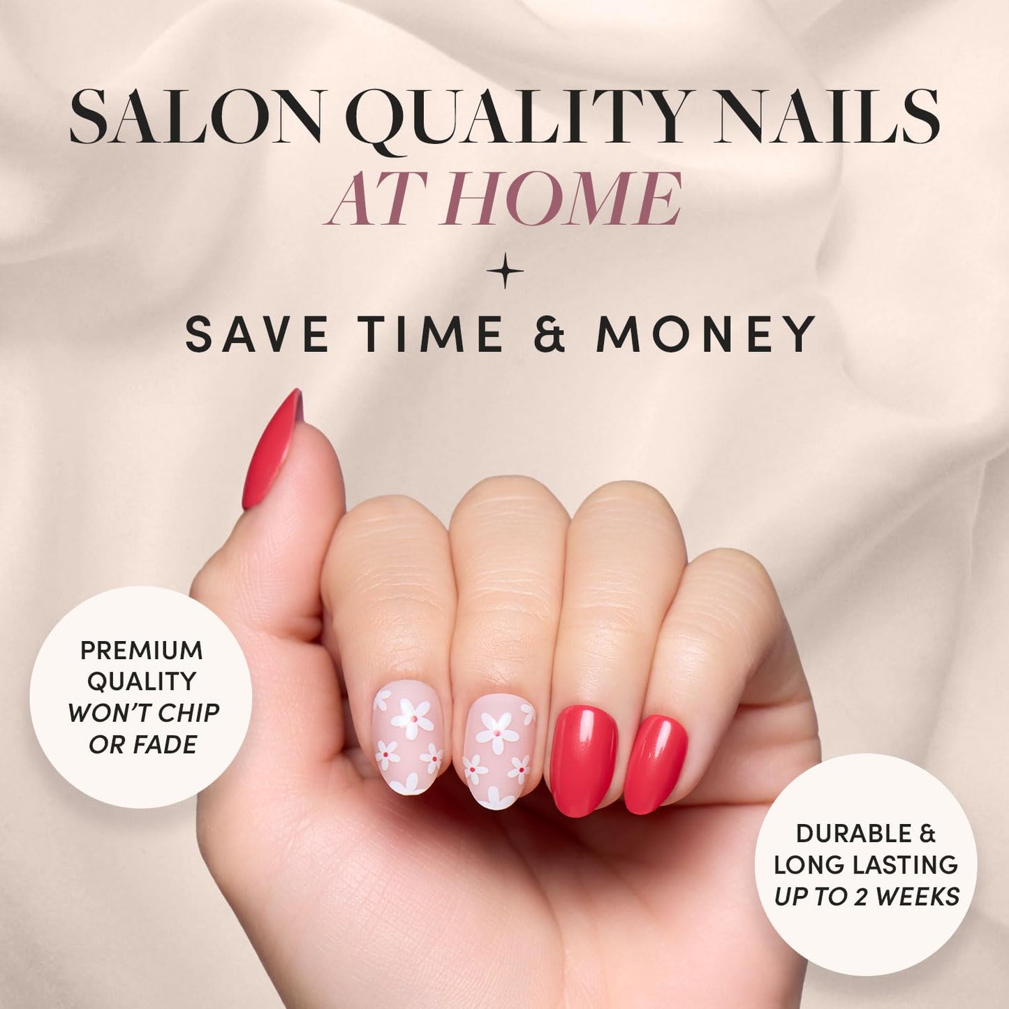 Glamnetic Press-On Nails - Red Blossom | Super Strong Brush On Nail Glue & Press-On Nail Remover | Short Oval Fake Nails with Floral Accents | 15 Sizes - 30 Nail Kit with Glue and Remover