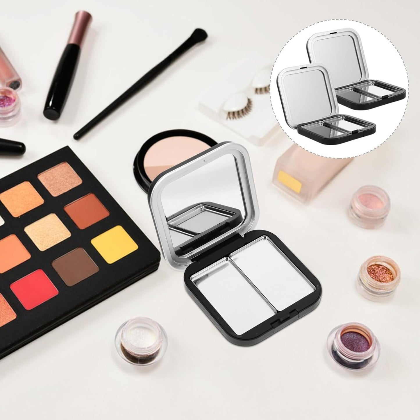 Beaupretty Empty Eyeshadow Palettes 2PCS Empty Eyeshadow DIY Lipstick Lip Balm Blusher Containers Refillable Makeup Storage Case Box with Mirror