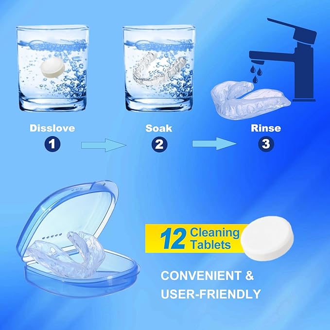 Night Mouth Guard for Teeth Grinding & Clenching, Neateeth Dental Bite Guard with 12 Cleaning Tablets, 4 Packs Sleep Mouthguard for Bruxism