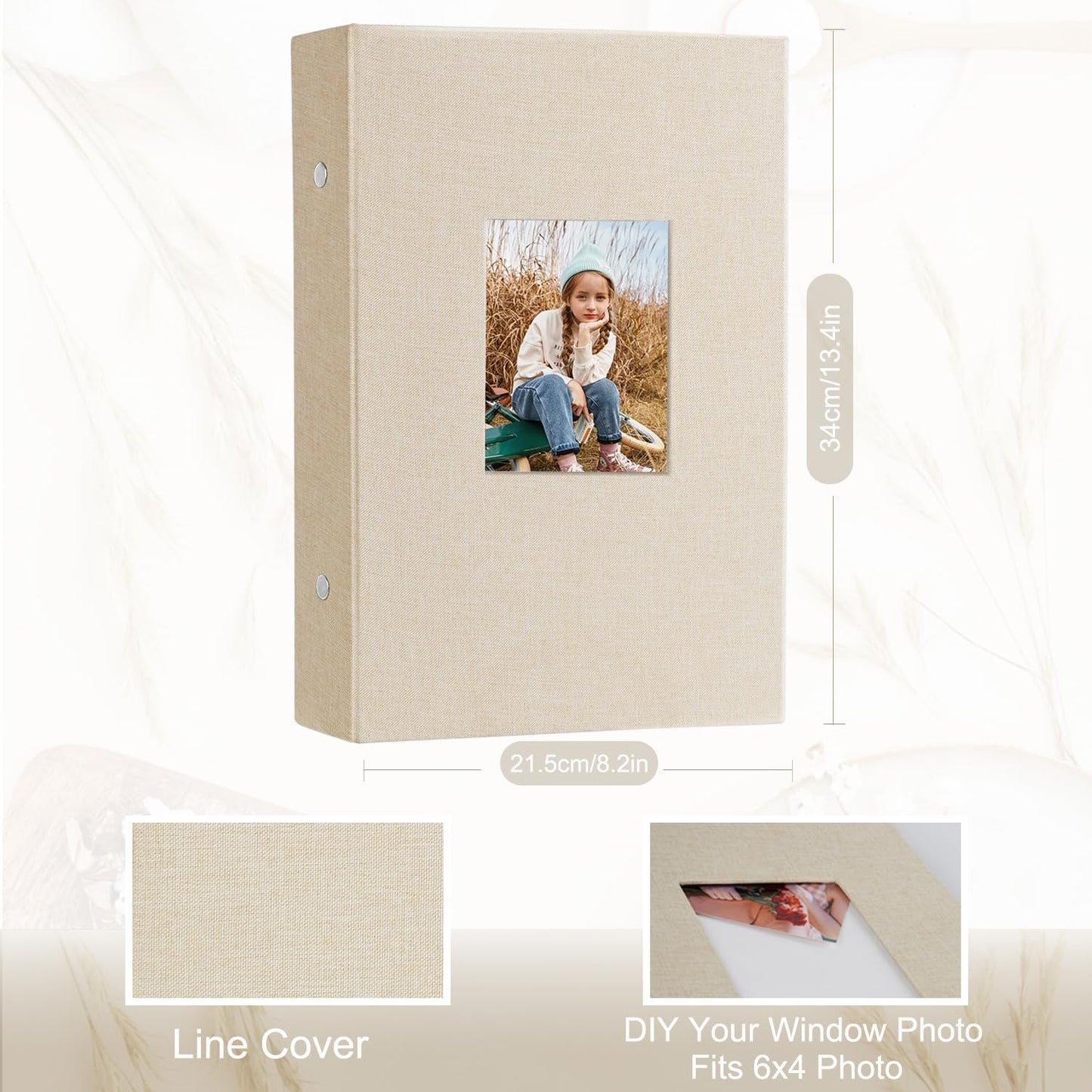 Artmag Fabric Photo Album 4x6 300 Large Capacity for Family Wedding Anniversary Linen Album Holds 300 Horizontal Photos (300 Pockets, Beige)