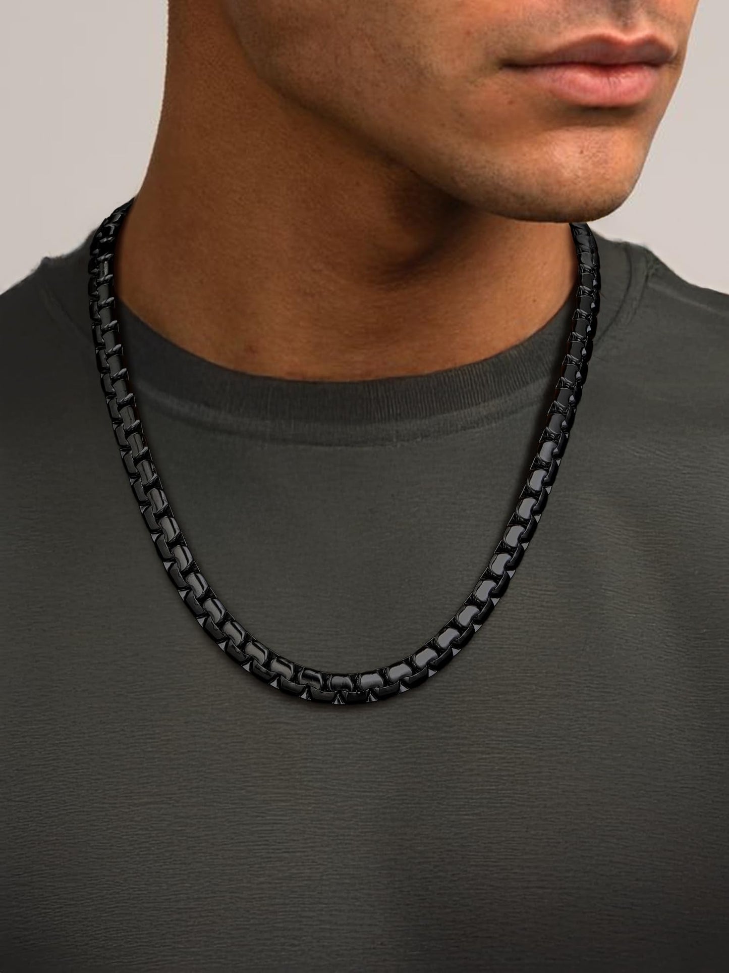 PROSTEEL Mens Chain Necklaces Black Stainless Steel Choker 8mm Chunky Flat Box Necklace for Women Hip Pop Jewelry