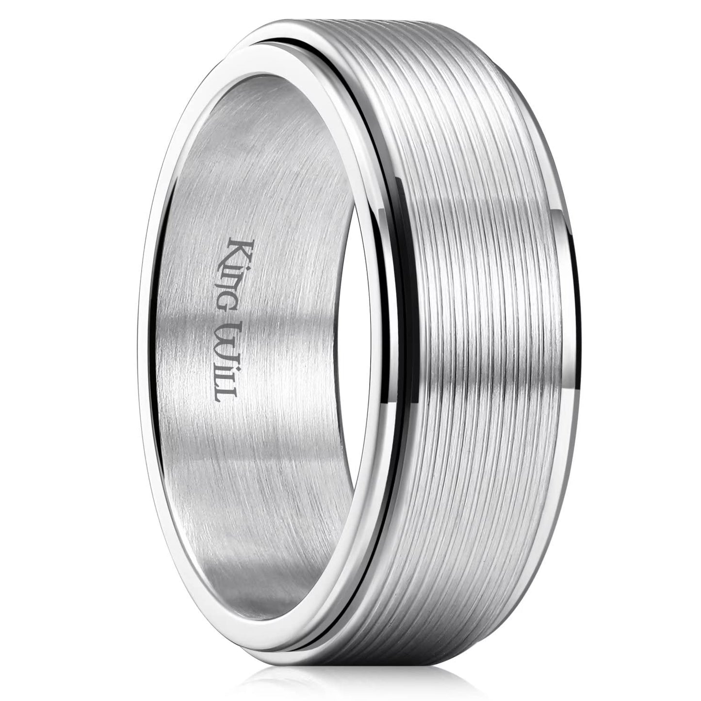 King Will Mens Silver 8mm Groove Spinner Rings Stainless Steel Anxiety Fidget Ring for Women Men Polish Thin Line Groove Wedding Band Fidget Ring Matte Brushed Comfort Fit 13