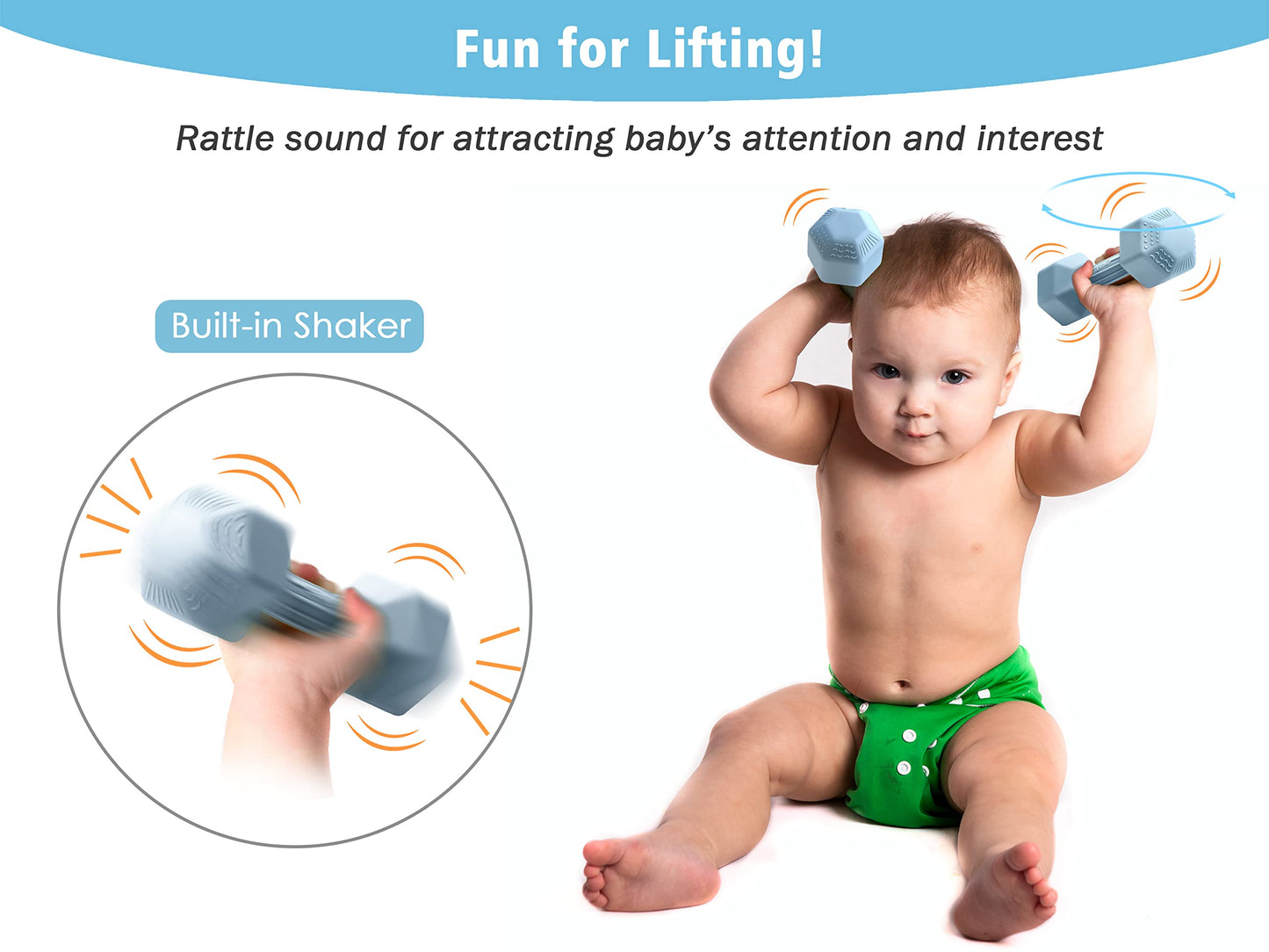 Baby Dumbbell - Silicone Infant Rattle Teether, Toddler Sensory Toy, Durable Safe Exercises Workout Weight - Great Gift for Girls and Boys (1pcs - Black)