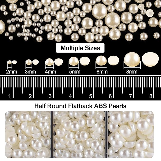 4000PCS Flatback Rhinestones and Half Round Pearls Kit #41, Multi Size Glass AB Crystals, Plastic Flat Back Beige Dome Bead with Pickup Pencil and Tweezer for Nail Art