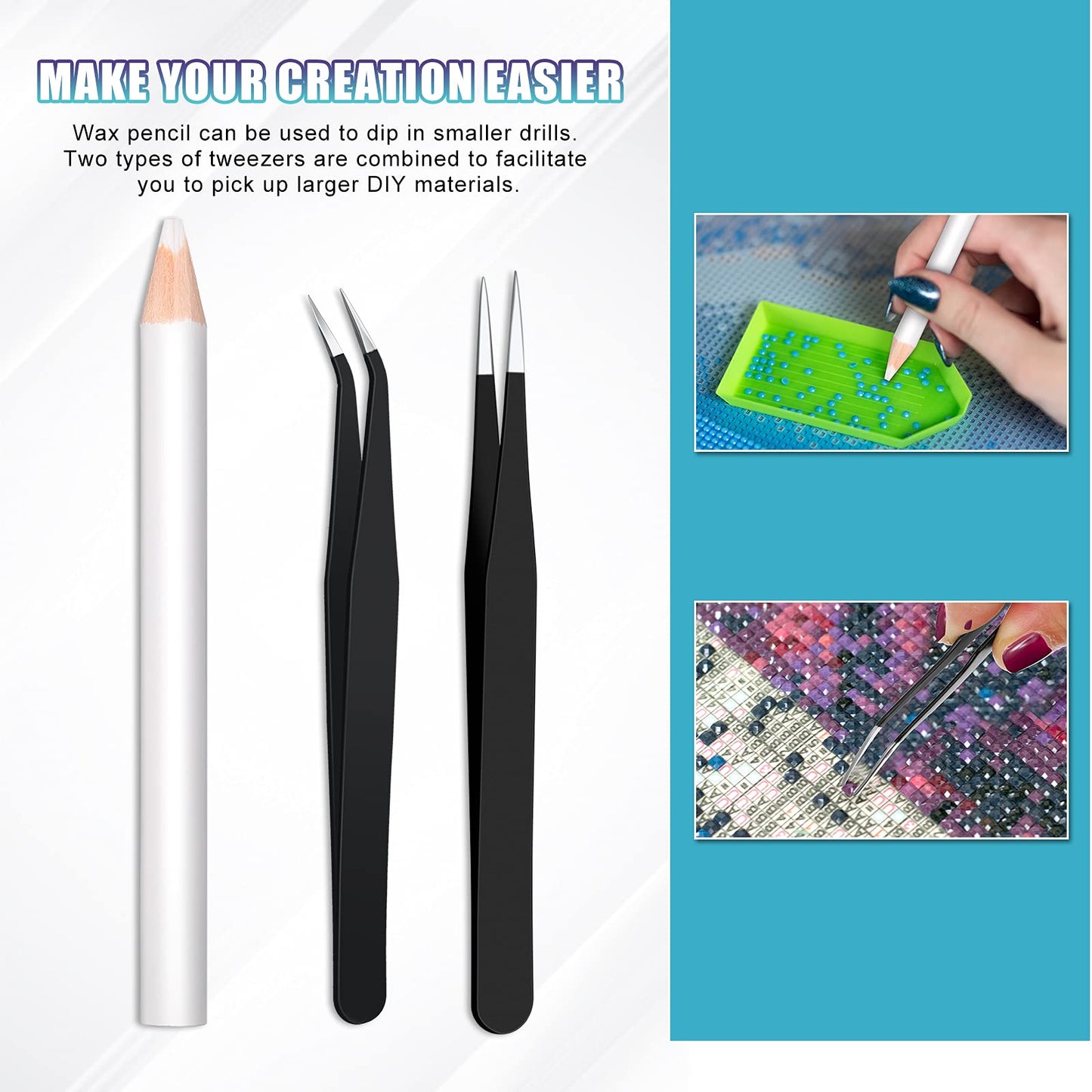 Maitys 22 Pieces Wax Pencil for Rhinestones Wax Picker Pencil Set for Rhinestones Nail Art Gem Dotting Crystal Pick up Tools with Pick up Tweezers Sharpener and Triangular Plate