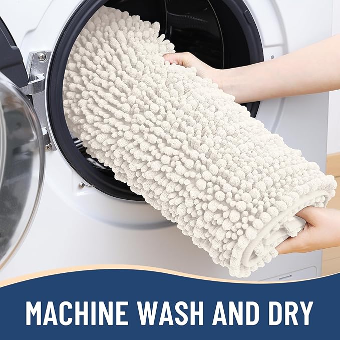 Arotive Luxury Chenille Bathroom Rug Mat, Extra Soft Thick Absorbent Shaggy Bath Rugs, Non-Slip Machine Wash Dry, Plush Bath Mats for Bathroom, Shower and Tub, 30x20, Ivory