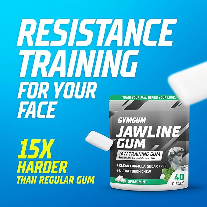 GYMGUM Jawline Gum Ultra Hard Chewing Gum | No Calories, No Sugar, No Artificial Sweeteners | Keto Friendly Mewing Gum for Jawline Training & Exerciser