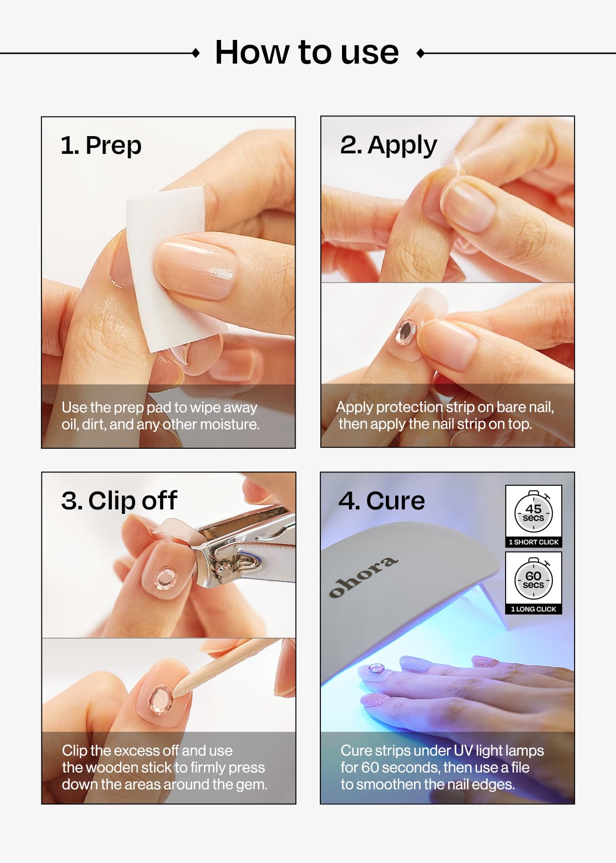 ohora Semi Cured Gel Pedi Strips (P Heart Lace) - Works with Any Nail Lamps, Salon-Quality, Long Lasting, Easy to Apply & Remove - Includes 2 Prep Pads, Nail File & Wooden Stick