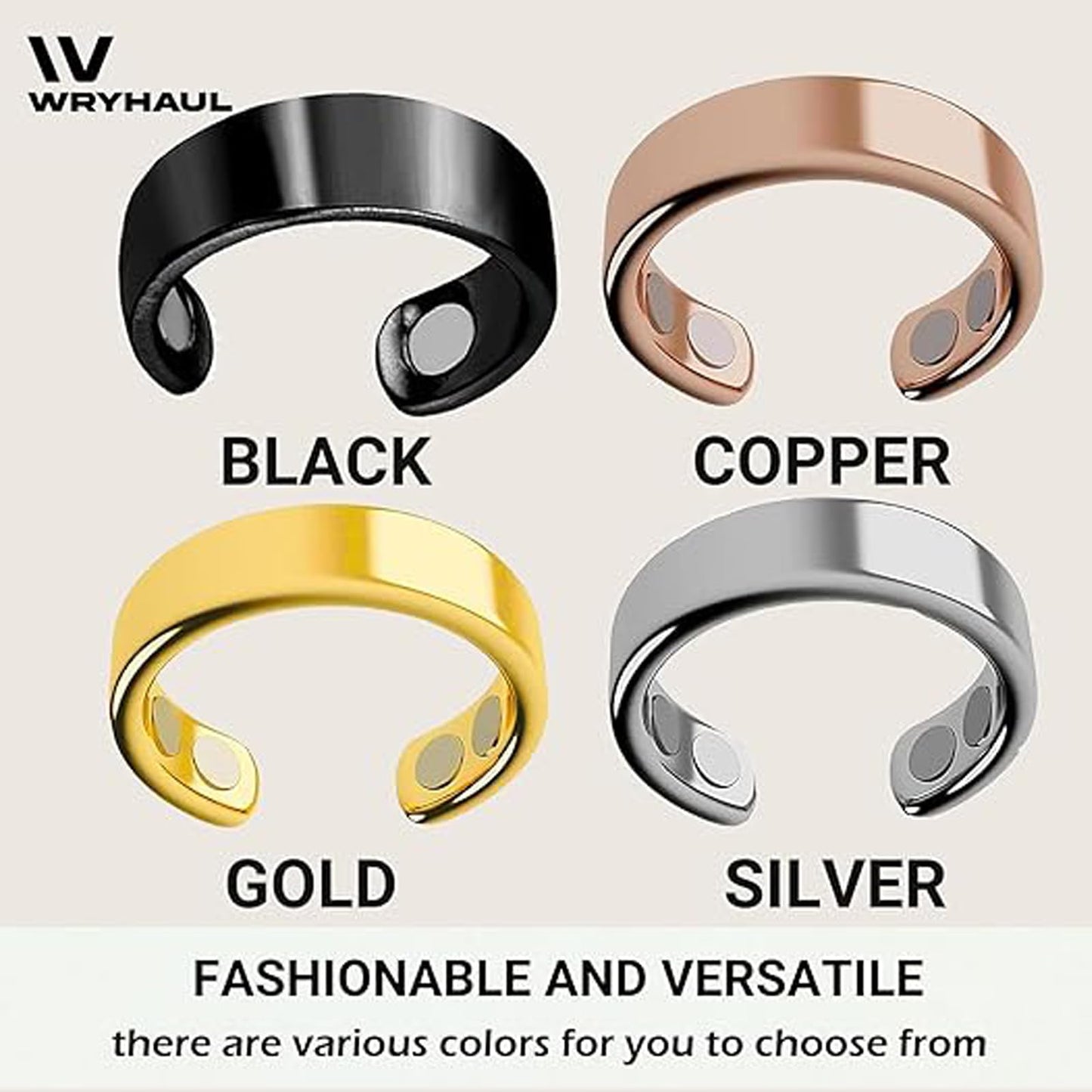Wryhaul Vayro Magnetic Ring for Women and Men, Vayro Adjustable Open Lightweight Water-Resistant Vitality Rings (2PCS-A)