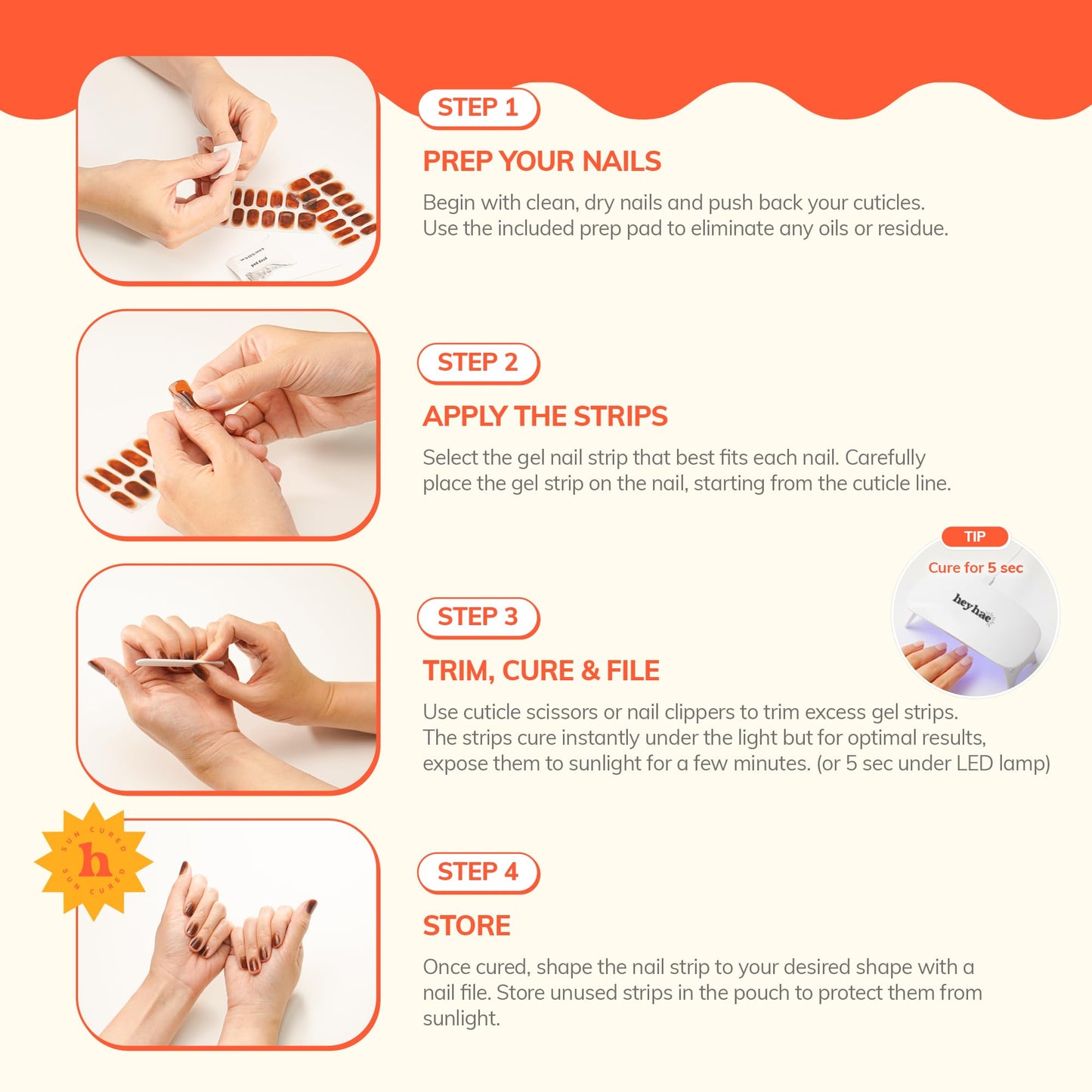Heyhae Semi Cured Gel Nail Strips | No LED Lamp Needed |Pink, Valentines | Easy Apply & Remove, Salon Quality | Includes 28 Strips, 1 Prep Pads, Nail File & Wooden Stick - Hey, Pink Road Trip