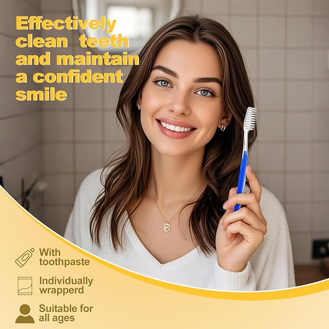 Disposable Toothbrushes with Toothpaste Individually Wrapped 5 Colors Bulk Toothbrush and Toothpaste 10g for Homeless,Shelter,Air Bnb/Hotel/Guest Apartment (50)