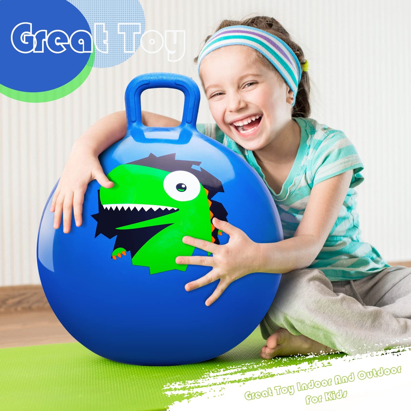 PlayZap Hopper Balls for Kids 3-8, 18 Inches Bouncy Ball with Handle, 18" Inflatable Bouncing Hopper, 45cm Jumping Toys, Garden Hopping Toys Girls Boys Gifts