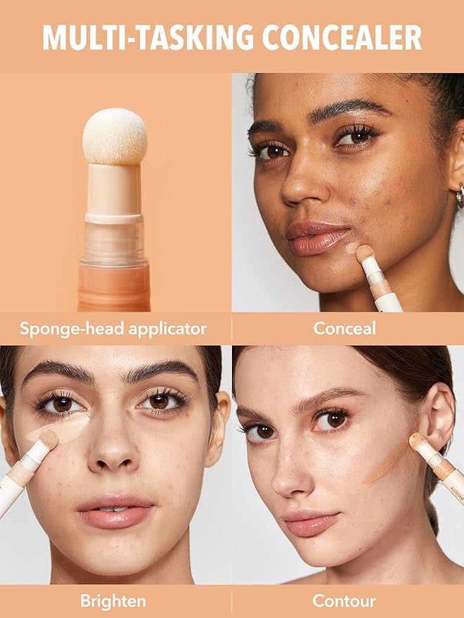 SHEGLAM Complexion Boost Concealer Sponge-Head Applicator Matte Liquid Concealer Long Lasting Brightening Color Corrector Weightless All-Day Long Lasting Hydrating Concealer-Golden