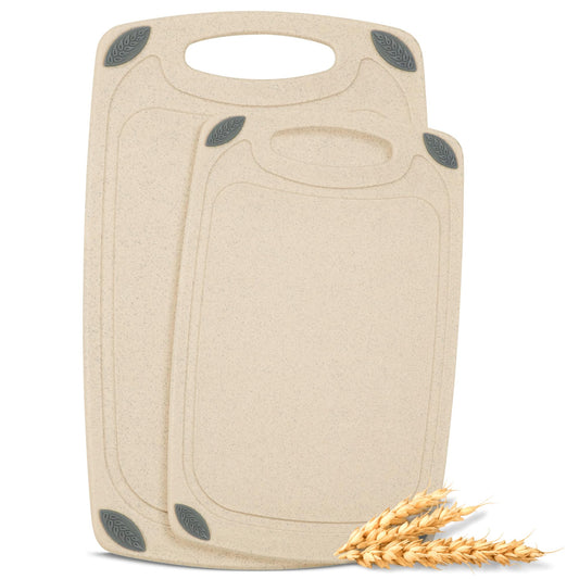 AXIOM CREATIONS 2-Piece Reversible Cutting Board Set Made from Natural Food Grade Wheat Straw Material - Eco-Conscious Alternative to Plastic - Gluten Free & BPA Free Chopping Boards for Kitchen