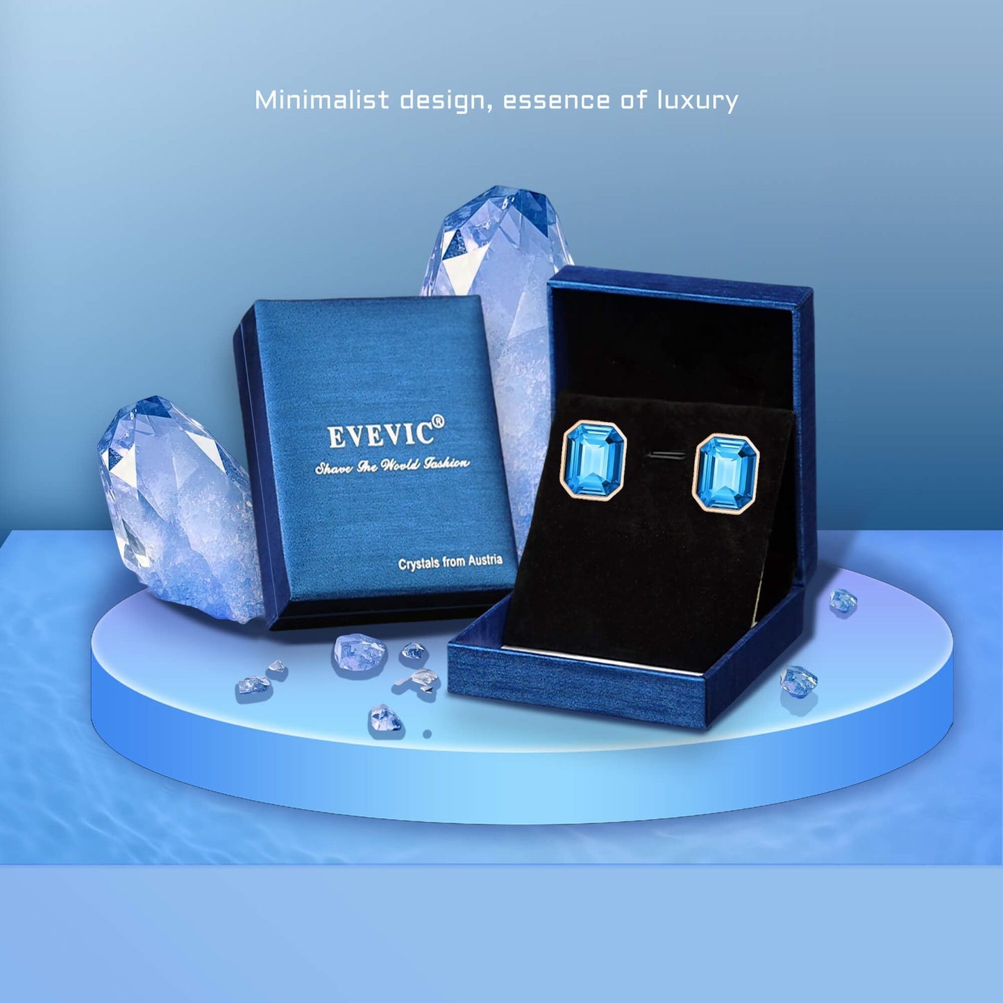 Austrian Crystal Octagon Stud Earrings for Women Fashion 925 Sterling Silver Post Hypoallergenic Jewelry (Sapphire)