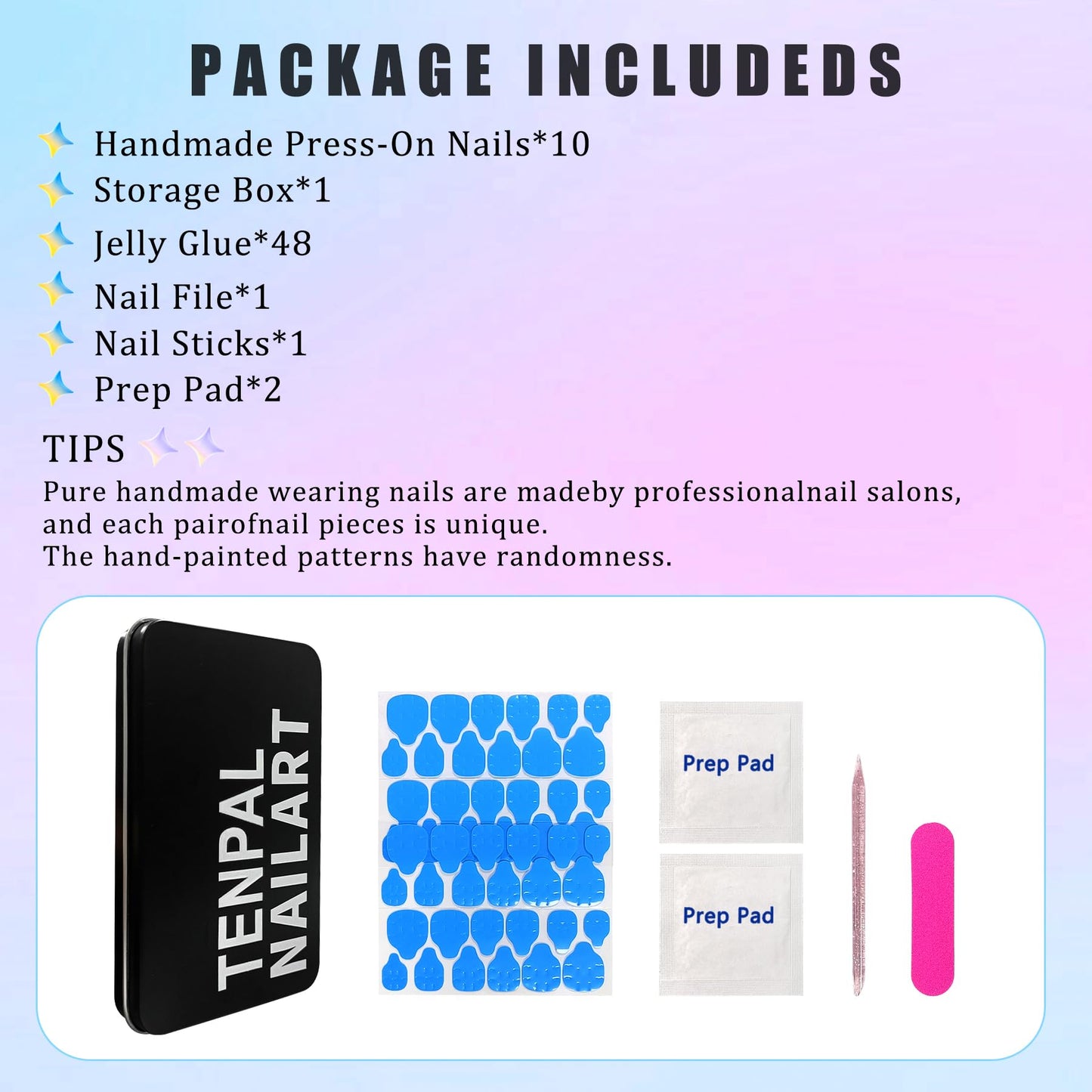TENPAL Duckbill Shape Press on Nails with Kit,3D Floral Carving Cherry Blush Pink Fake Nails with Tools,Sparkling Icy French Tips False Nails with Rhinestone,Sweet Glazed Artificial Duckbill Nails(S)