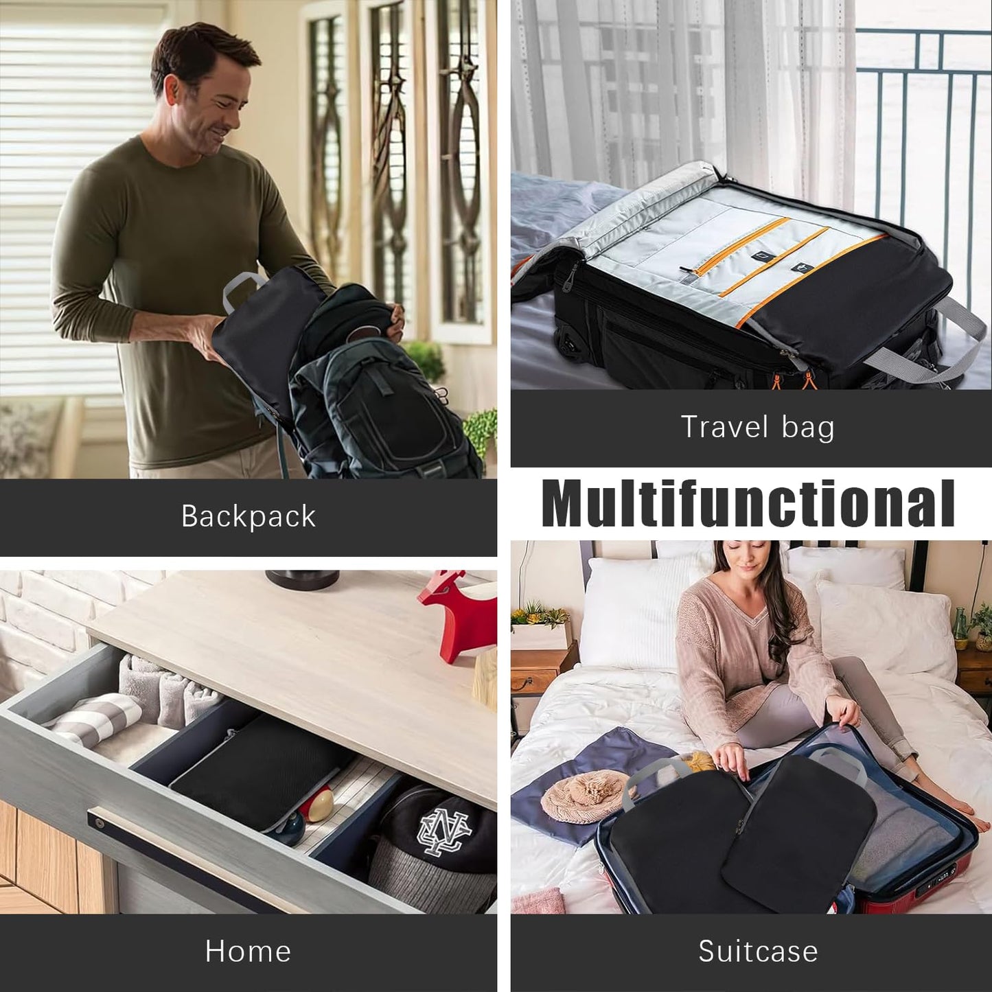 PANDA JOYS 4 Set Compression Packing Cubes Travel - Travel Accessories Expandable Packing Organizers for Carry On - Essentials Luggage Bags - Black