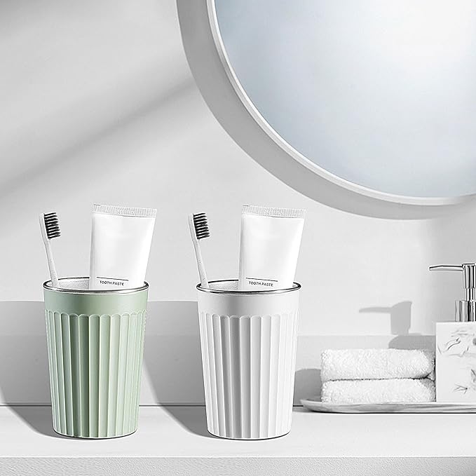 Toothbrush Holder for Bathroom-12oz Unbreakable Stainless Steel Bathroom Cup,Easy to Clean Toothbrush Cup, Reusable Bathroom Tumbler Cups for Home/School/Office(3" x 4.5") (White)