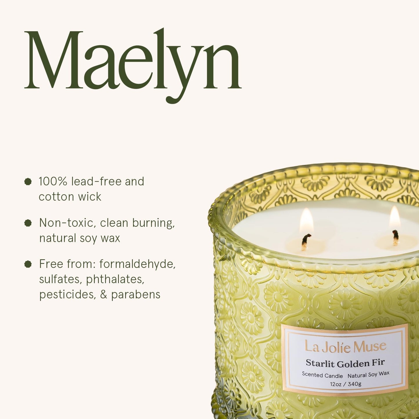 LA JOLIE MUSE Fir & Cedarwood Candle, Christmas Candles for Home Scented, Large 2-Wick Soy Candles, Luxury Jar Candle Gifts for Women & Men, 60 Hours Long Burning, Starlit Golden Fir, 12oz