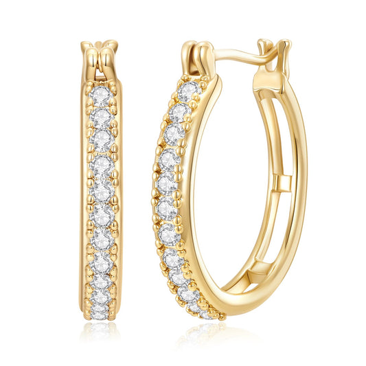 14K Gold Earrings for Women Small 14K Gold Hoop Earrings Trendy 30mm Womens Gold Huggie Earring with Cubic Zirconia Hypoallergenic