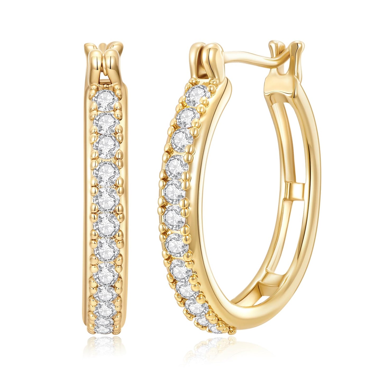 14K Gold Hoop Earrings for Women Small Trendy Womens Gold Hoops Earring with Cubic Zirconia Hypoallergenic 16mm