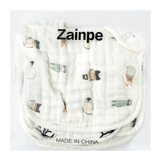Zainpe 6Pcs Muslin Cotton Baby Bibs Snowflake Polar Bear Pattern Burp Cloths, Adjustable Bib with 6 Absorbent Soft Layers for Unisex Infant Toddler Newborn Drooling Feeding Teething