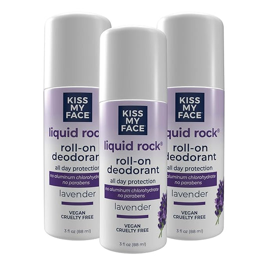Kiss My Face Liquid Rock Roll-On Deodorant, All Day Protection, Vegan and Cruelty Free, Lavender Scent, 3 Fl Oz, Pack of 3