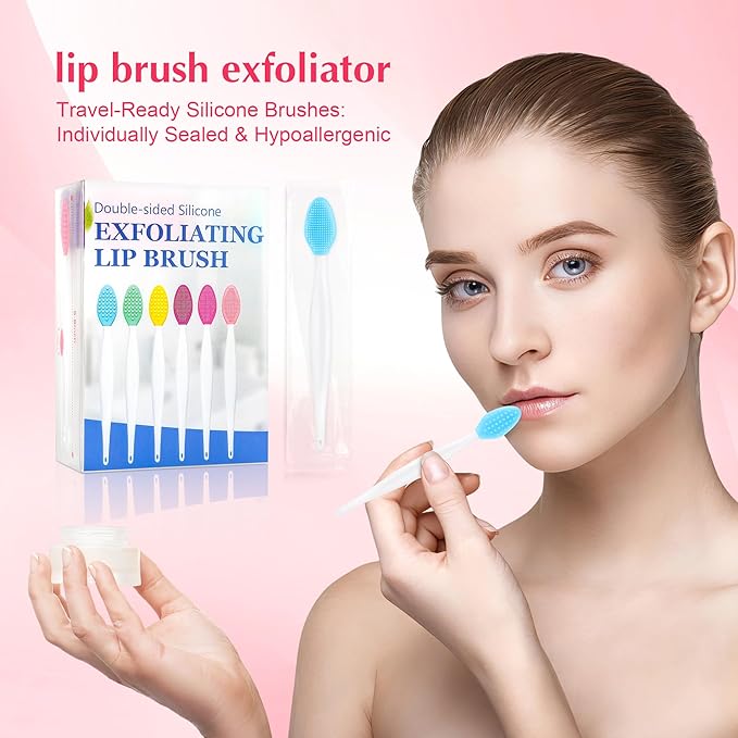 MINGOMINGO 120 Pack Lip Scrub Brush, 3-in-1 Double Sided Silicone Exfoliating Lip Brush for Dark Lips & Nose Care, 6 Colors Exfoliator & Massage & Blackhead Remover, Boxed & Individually Sealed