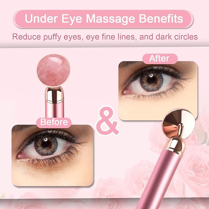 Upgrade 2 in 1 Vibrating Jade Facial Massager Roller, Electric Rose Quartz Eye Face Roller to Press Skin Cream Oil for Anti-Aging Reducing Wrinkles and Glowing Youthful Skin Tone