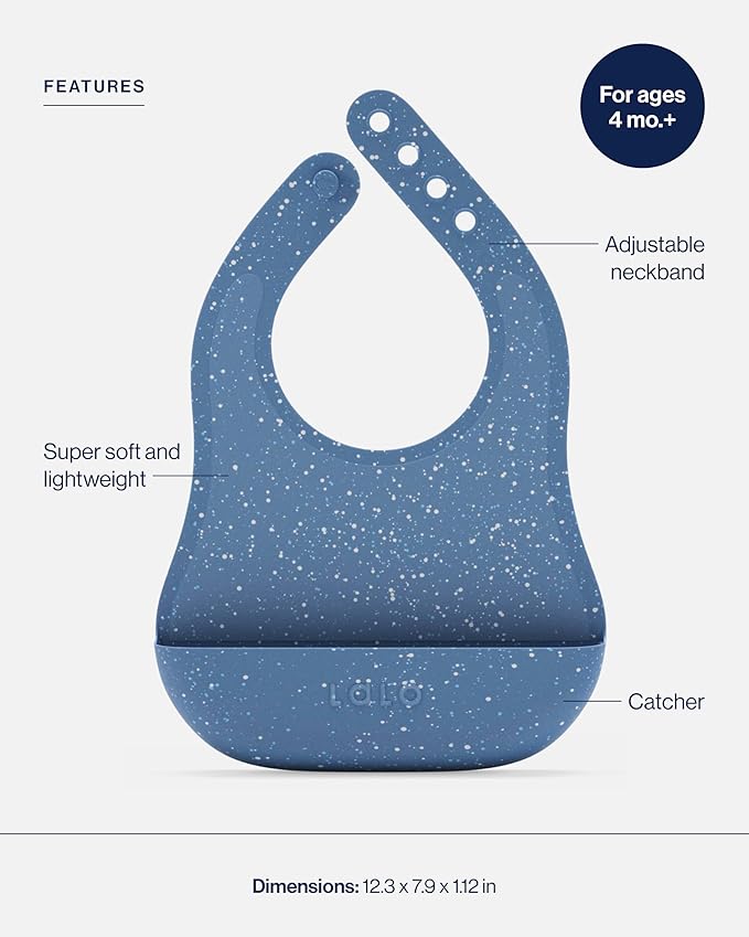 Lalo The Bib - Waterproof, Non-Toxic Silicone Baby Bib with Adjustable Neck Band & Silicone Food Pouch Catcher, Set of 2