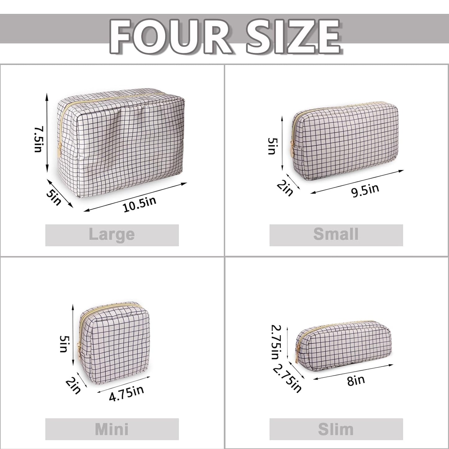 Mini Makeup Pouch for Purse, Nylon Travel Toiletry Organizers Small Cosmetic Bag for Women Girl, Checkered Cute Zipper Coin Purse Preppy Storage Bag for School Work(Mini-Checkered)