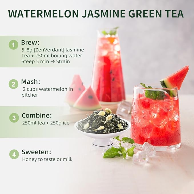 ZenVerdant Premium Jasmine Green Tea Loose Leaf, 12oz | 7x Scented, Low Caffeine, High Antioxidant | Cold Brew Ready, Smooth Taste, Natural Floral Notes