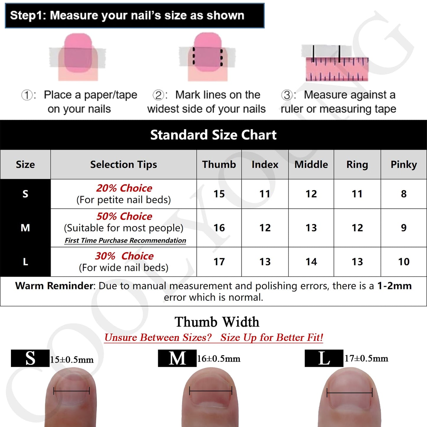 Press On Nails - Short Square Nails, Thick Acrylic Multi-Layer Gel Fake Nails, Hand Made Press On Nails Short, COOLYOUNG Nails, 10 PCS, Size S
