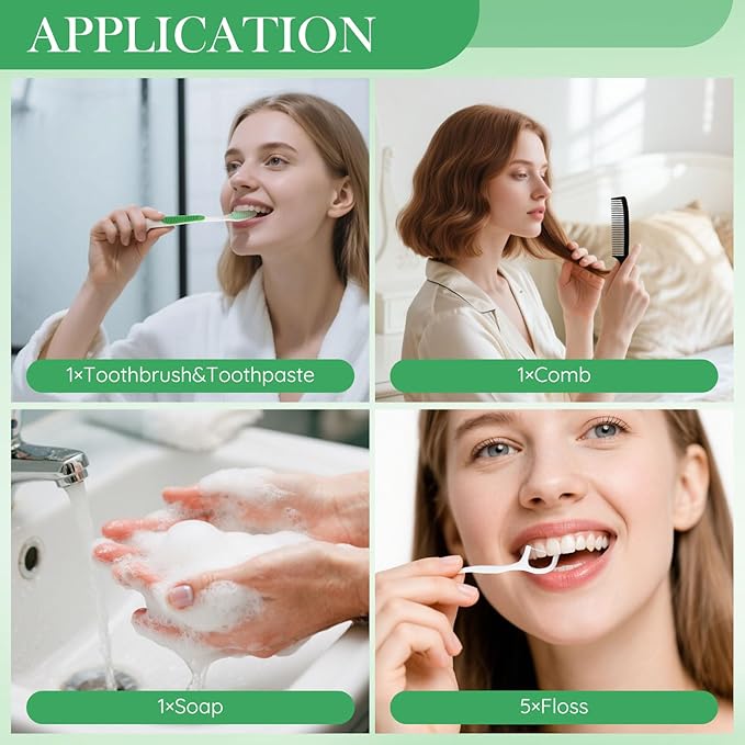 5 Set Personal Care Travel Toiletries Sets Bulk,7-in-1 Disposable Toothbrushes with Toothpaste and Floss,Comb,Soap,Cover,Zip Bag Toiletry Travel Toothbrush Kit for Homeless,Hotel,Charity