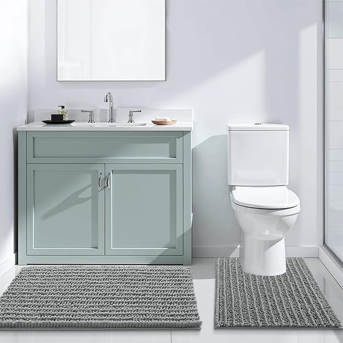 Arotive Luxury Chenille Bathroom Rug Mat, Extra Soft Thick Absorbent Shaggy Bath Rugs, Non-Slip Machine Wash Dry, Plush Bath Mats for Bathroom, Shower and Tub, 47x20, Grey