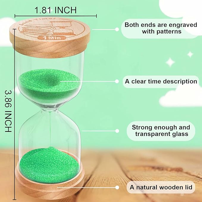 30 Second Sand Timer, Wooden Hourglass Sand Clock, Small Wood Green 30 Second Hour Glass, Sandglass for Brushing Teeth, Reloj De Arena, Classroom, Game, Kitchen, Home, Office