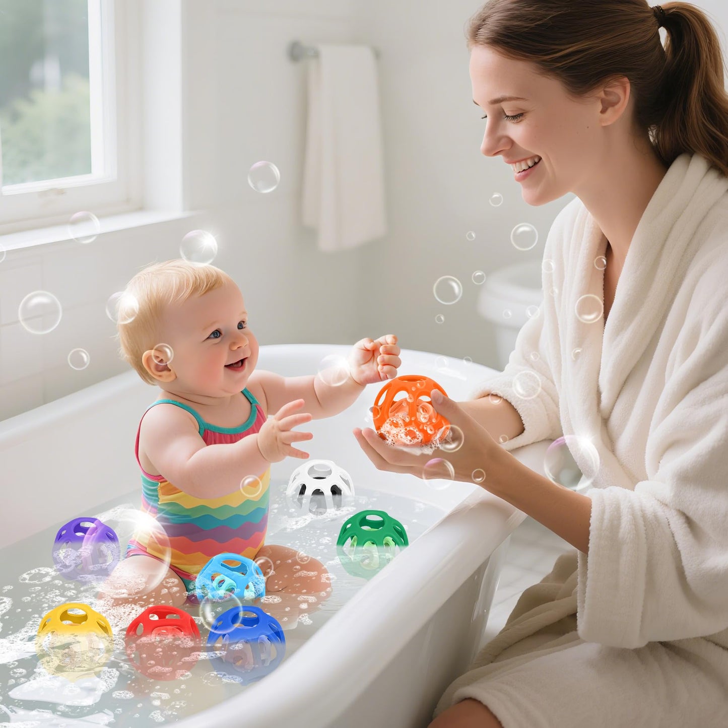 MCGMITT Baby Ball Toy with Holes, 8PCS Easy Grip Food Grade Silicone Baby Toys 0-6 Months, Colorful Soft BPA Free Montessori Baby Teethers 6-12 Months, Stretchy Newborn Infant Sensory Balls