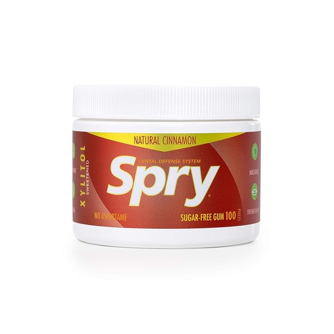 Spry Fresh Natural Xylitol Chewing Gum Dental Defense System - Aspartame-Free, Sugar-Free, Non-GMO, Gluten-Free (Cinnamon, 100 Count - Pack of 1)