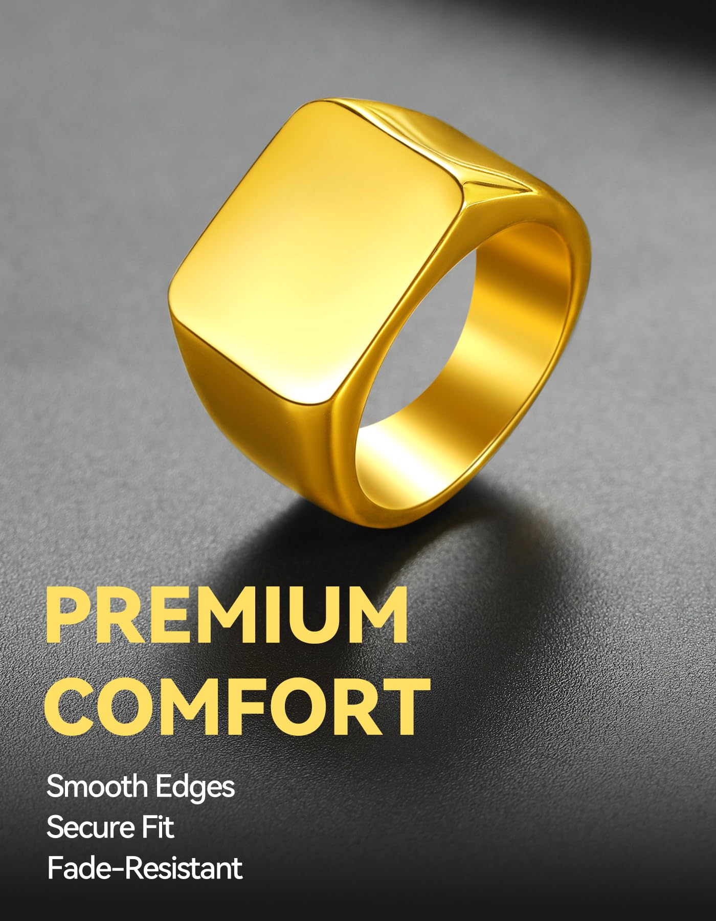 ChainsHouse Signet Biker Rings Solid Polished 18K Gold Cool Finger Ring for Men, Size 13