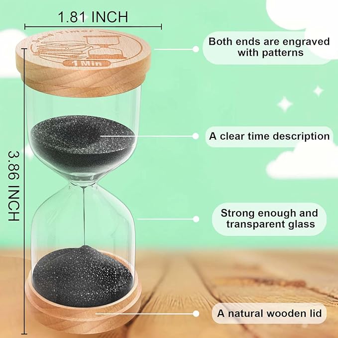 2 Minute Sand Timer, Wooden Hourglass Sand Clock, Small Wood Black 2 Min Hour Glass, Two Minutes Sandglass for Brushing Teeth, Reloj De Arena, Classroom, Game, Kitchen, Home, Office