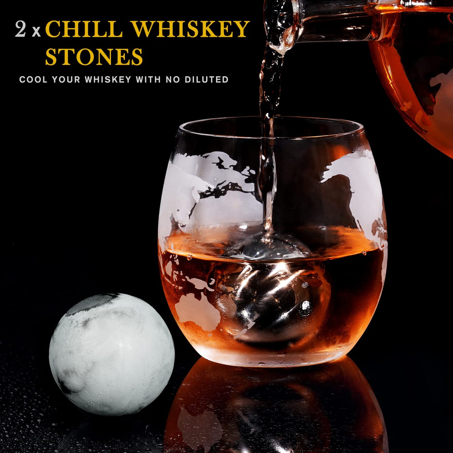 PONPUR Gifts for Men Dad Christmas, Whiskey Decanter Globe Set with 2 Ball Stones & 2 Glasses, Anniversary Birthday Gifts for Him Husband Boyfriend Brother, Cool Stuff Gift for Bourbon Scotch