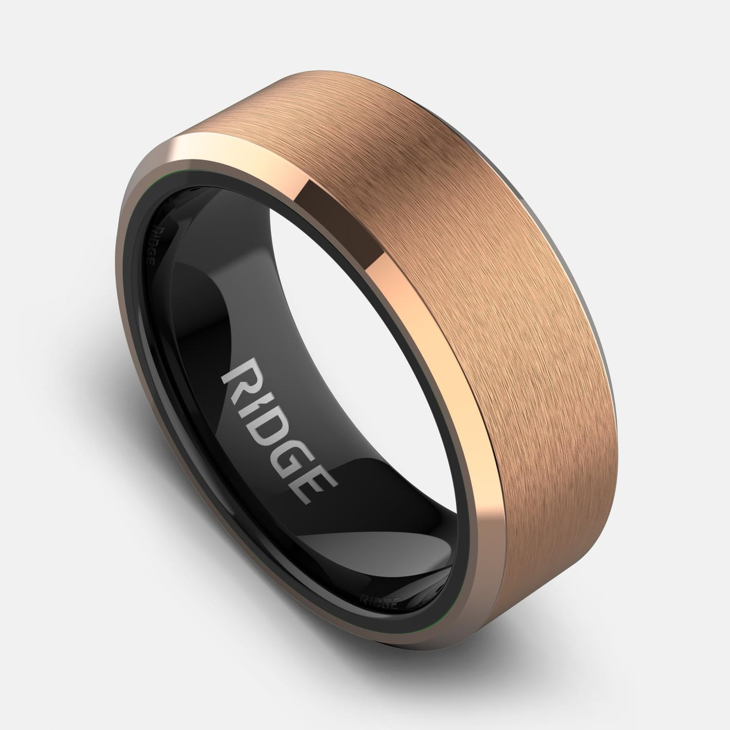 Ridge Beveled Ring Set 8mm - 18K Rose Gold - Tungsten - 8