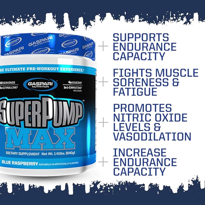 Gaspari Nutrition SuperPump MAX, The Ultimate Pre Workout Powder, Sustained Energy Preworkout, Nitric Oxide Booster, Muscle Growth, Recovery & Replenishes Electrolytes (40 Serving, Blue Raspberry Ice)