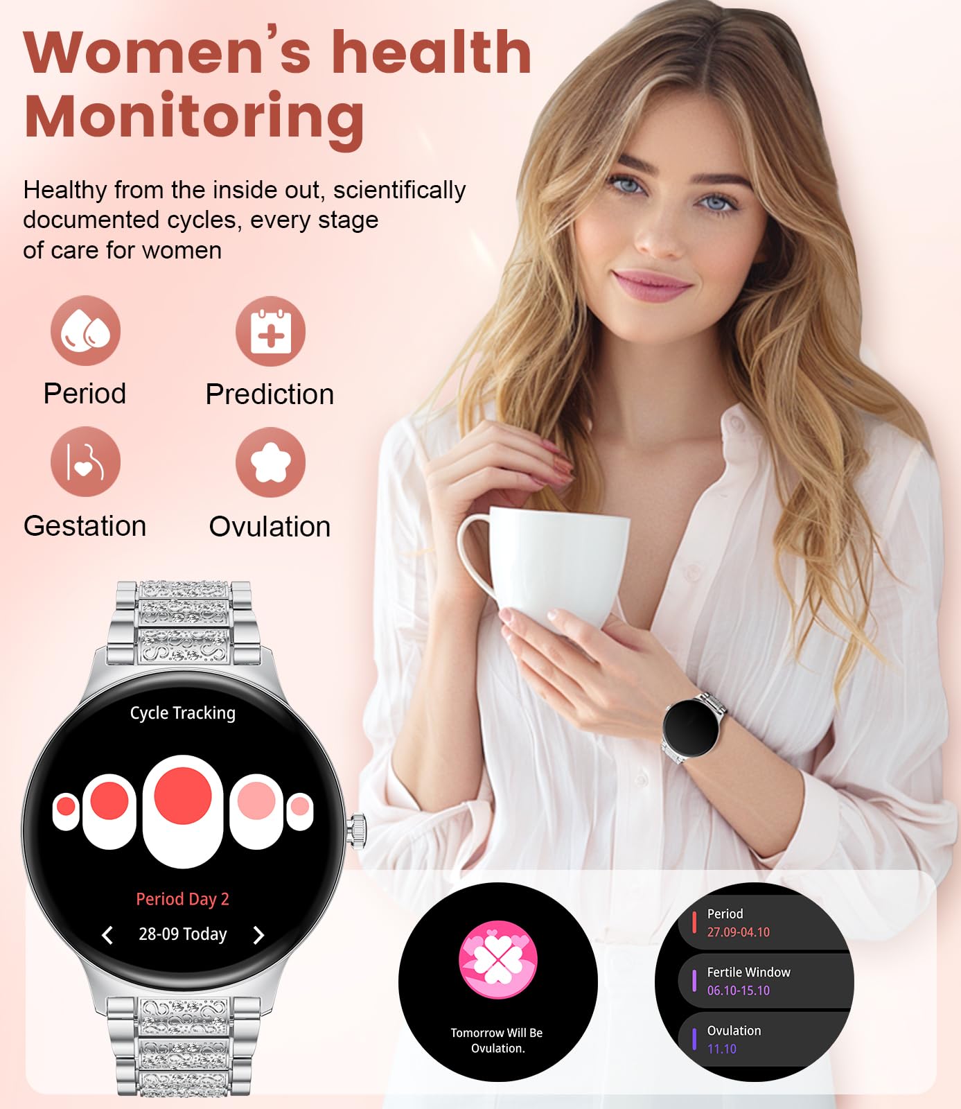 LIGE Smart Watch for Women(2 Bands), 1.43" HD AMOLED Slim Smartwatch for Android iOS,Fitness Tracker with 120+ Sport Modes/IP68 Waterproof/Sleep Monitor,Silver