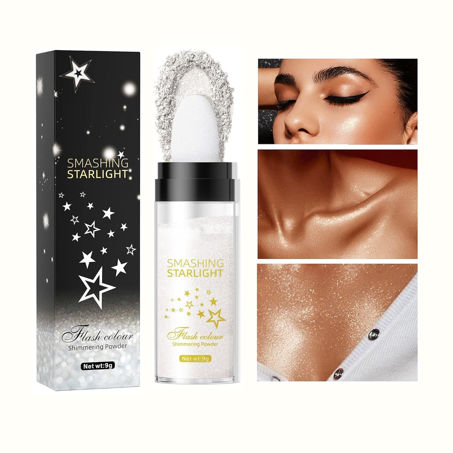 Fairy Highlight Puff Stick Highlight Patting Powder - Multi-Functional Shimmer Powder for Illuminating and Brightening Your Face and Body (#01 Gray)