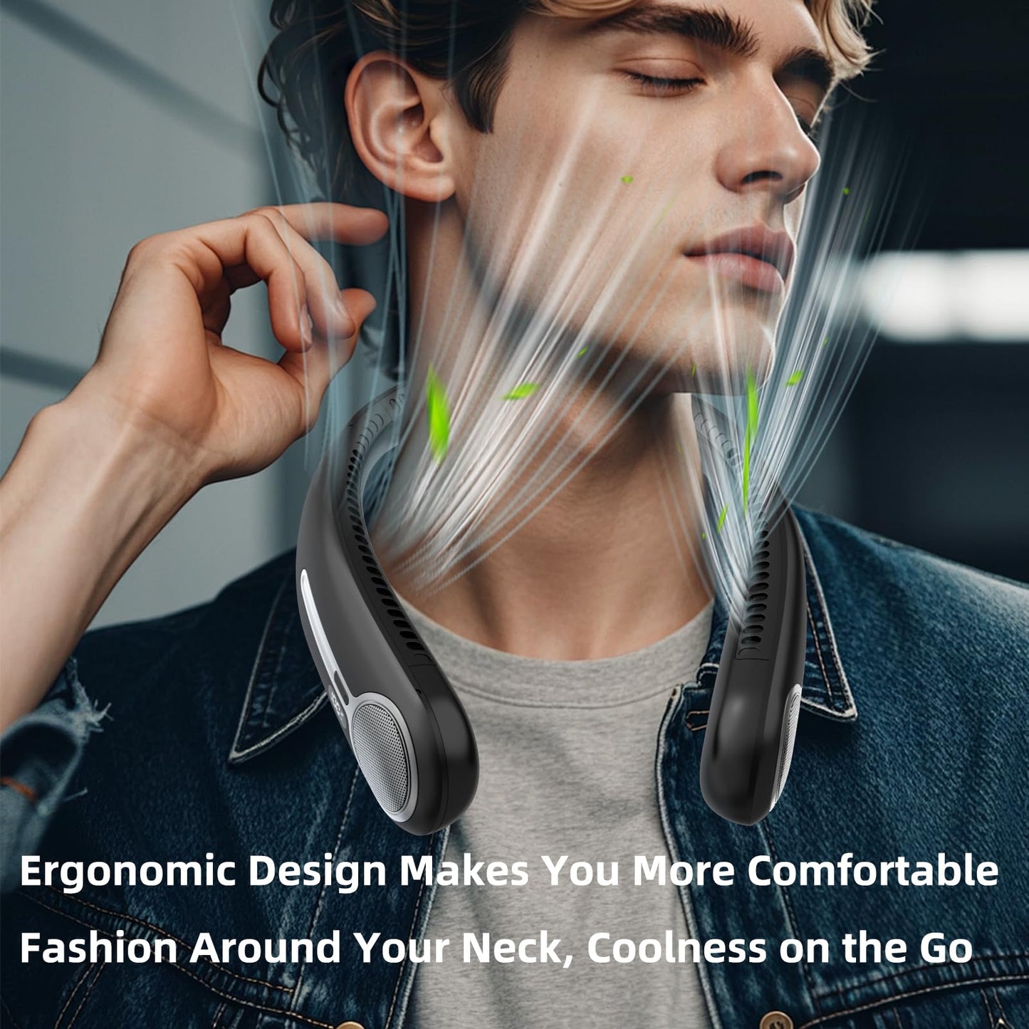 Portable Neck Fan,Gift Ideas,Personal Wearable Bladeless Fan,360° Cooling,LED Display,4-Speeds,6000mAh Rechargeable,Powerful Wind,Outdoor Travel Camping,Birthday Gifts for Men Women Dad Mom (Black)
